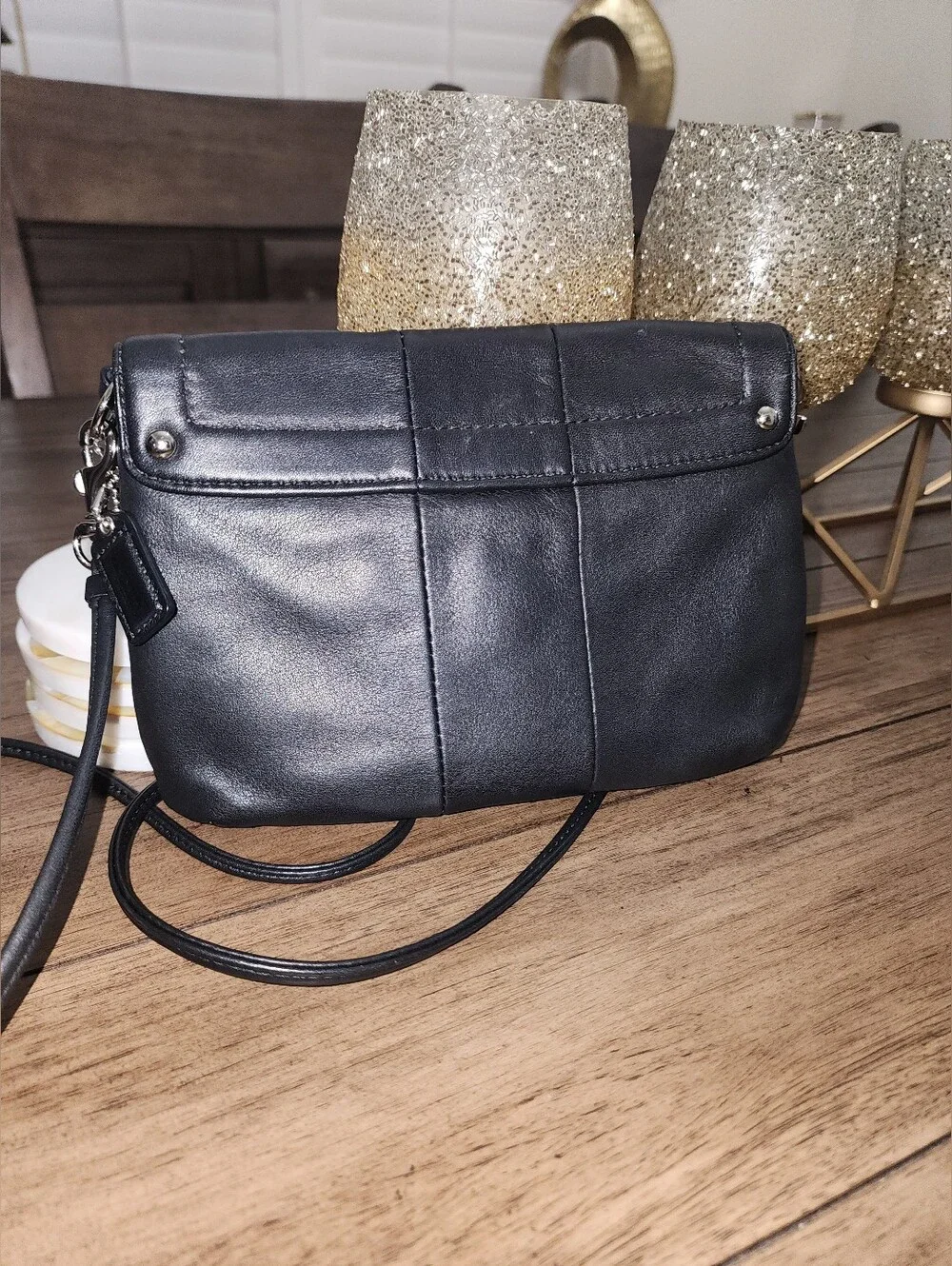 Coach Small Black Leather Crossbody with Silver Hardware